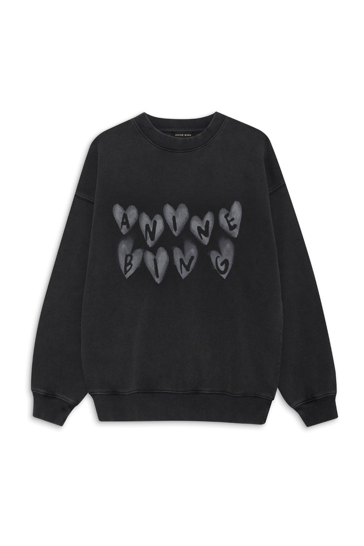 Anine Bing - Spencer Sweatshirt Hearts in Black Sweatshirts