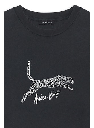 Anine Bing - Walker Tee Spotted Leopard in Washed Black