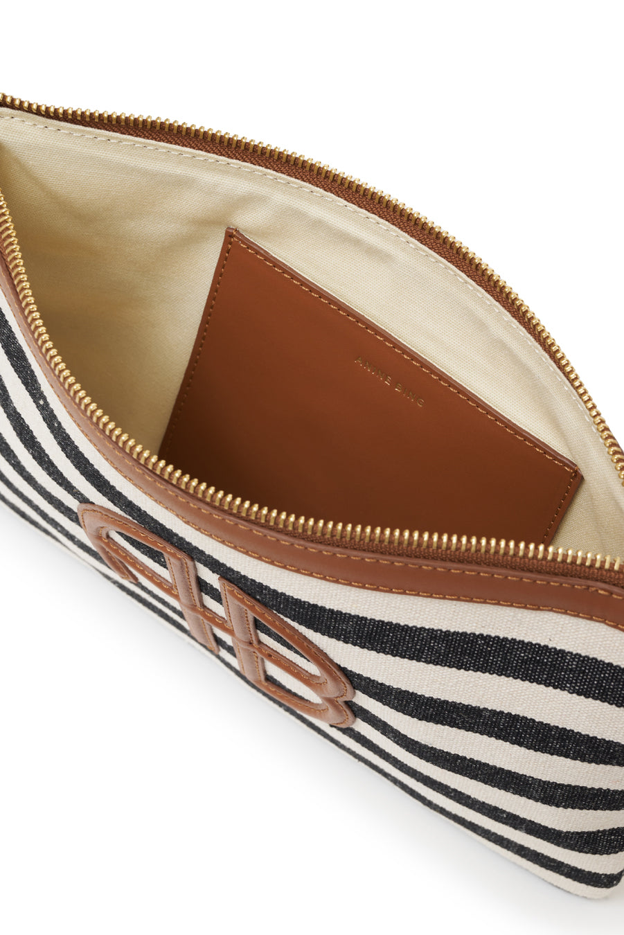 Anine Bing - Lili Pouch in Black and Natural Stripe