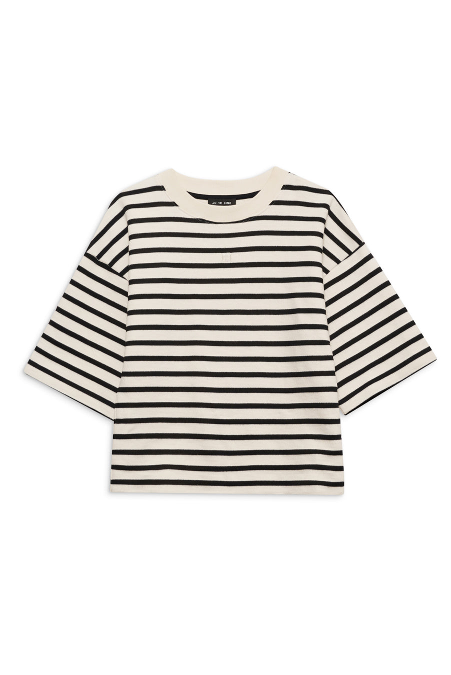 Anine Bing - Myers Cropped Tee in Black Stripe French Terry
