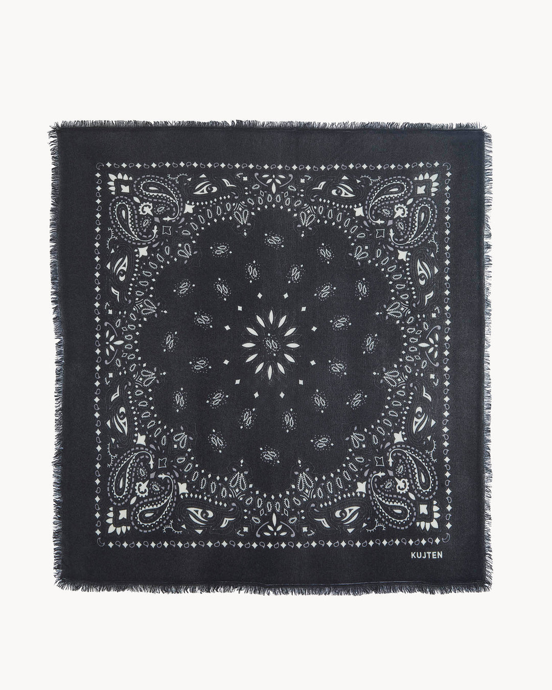 KUJTEN - Hachiko Bico Large Cashmere Bandana Scarf in Noir Blanc Scarves
