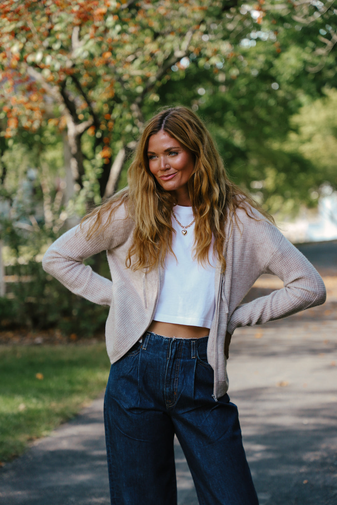 Tenlea Hunter - Cashmere Waffle Zip Hoodie in Sandwisp Heather