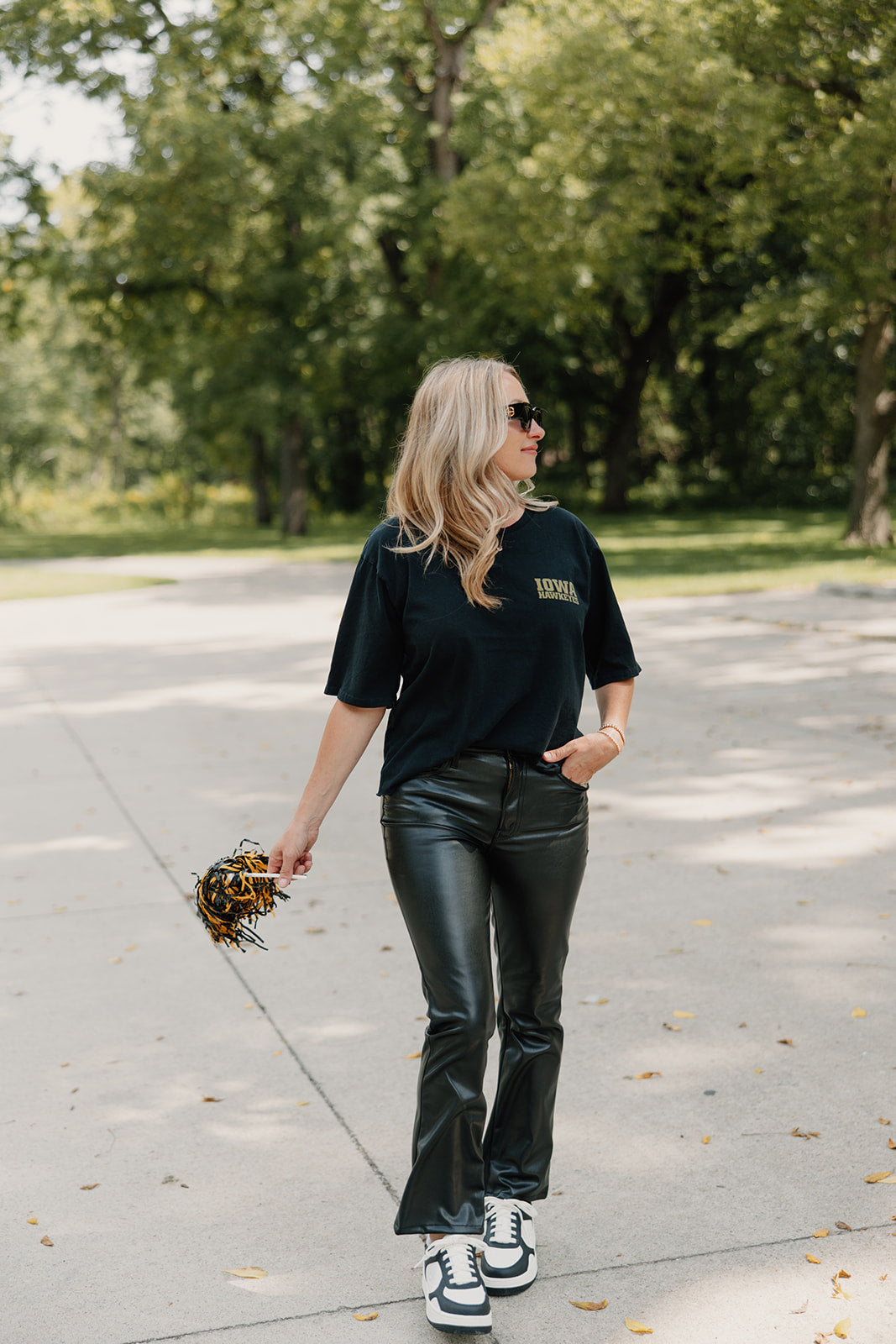 Retro Brand x Blond Genius - Iowa Hawkeyes Drop Shoulder Tee in Washed Black