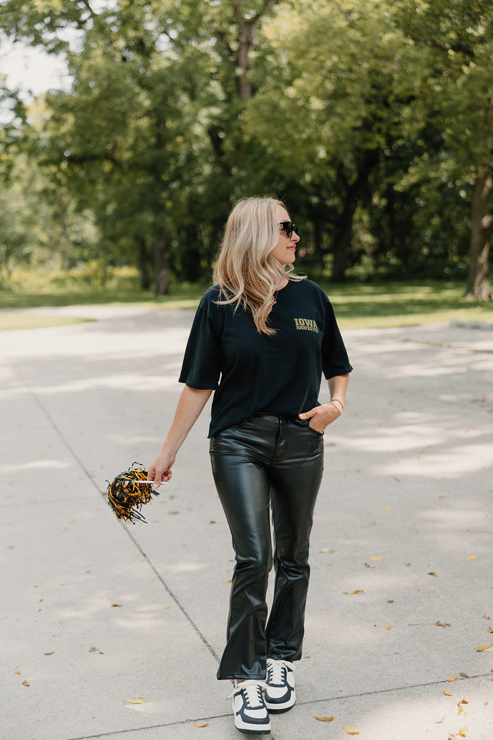 Retro Brand x Blond Genius - Iowa Hawkeyes Drop Shoulder Tee in Washed Black