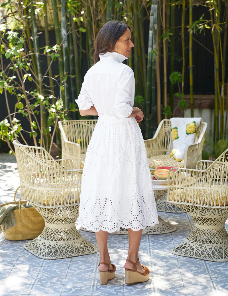 knee length dresses for ladies Grace Sleeveless Dress, Eyelet Midi Dress, White