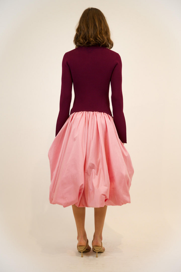 SIMKHAI - Kenlie Mock Neck Midi Dress in Acai Dresses
