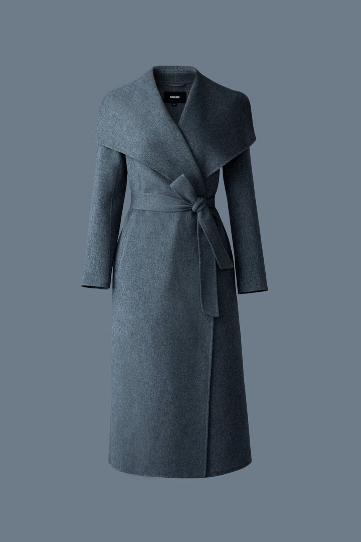 Mackage - Mai LST Double-Face Wool Stripe Wrap Coat in Carbon Mix