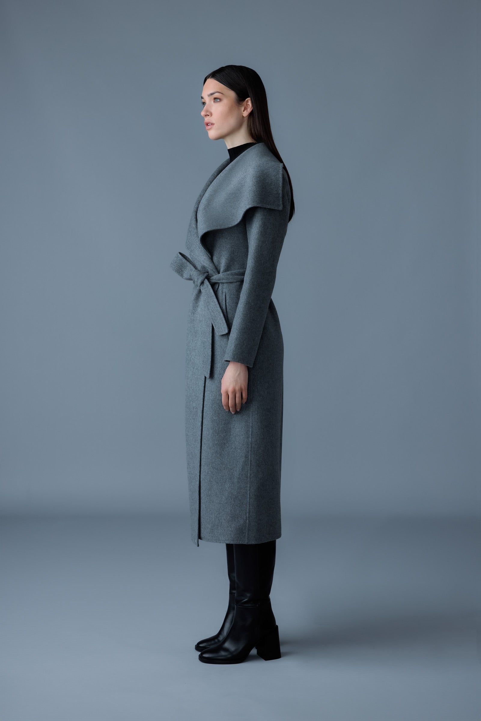 Mackage - Mai LST Double-Face Wool Stripe Wrap Coat in