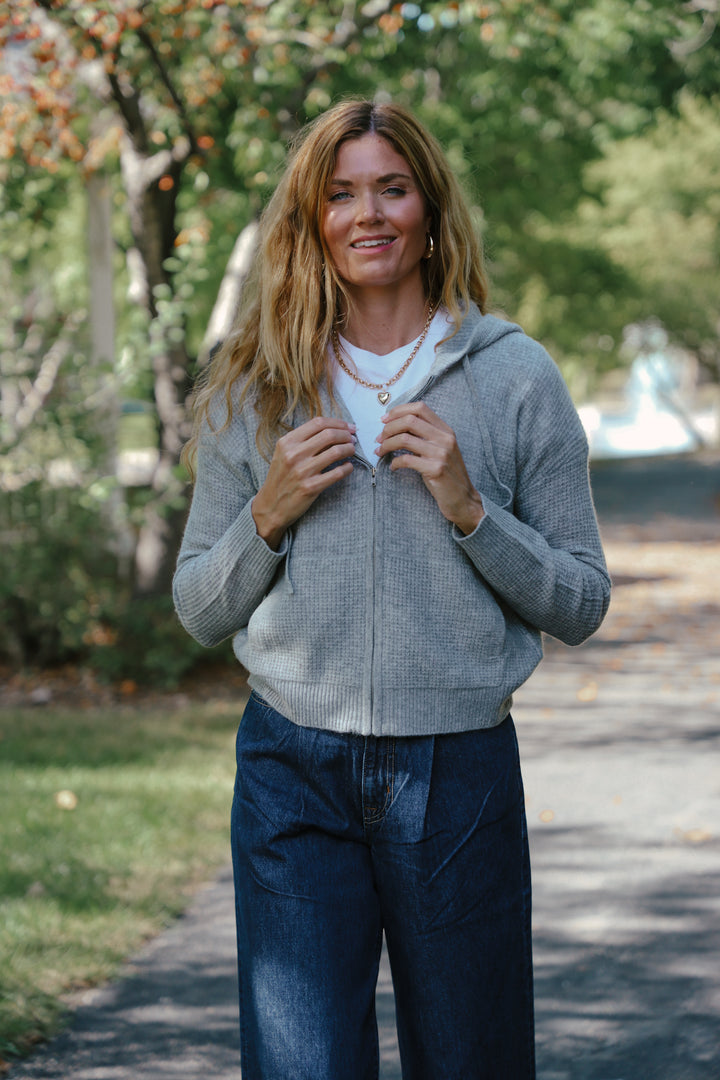 Tenlea Hunter - Cashmere Waffle Zip Hoodie in Grey Heather