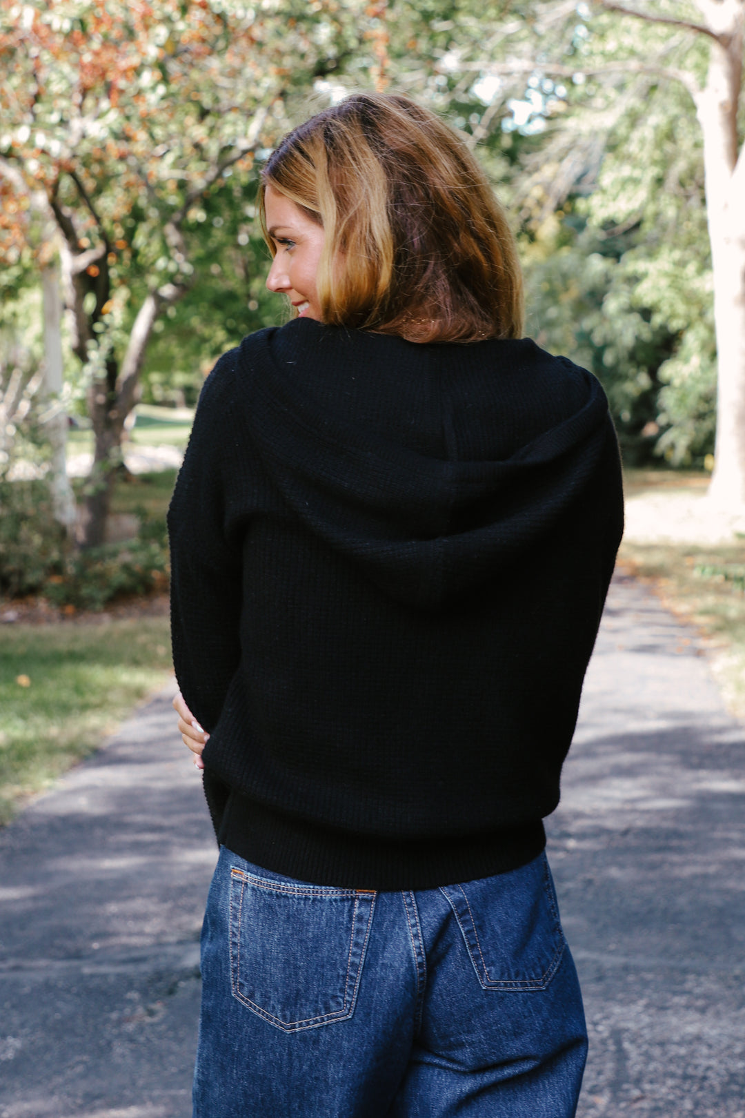 Tenlea Hunter - Cashmere Waffle Zip Hoodie in Black