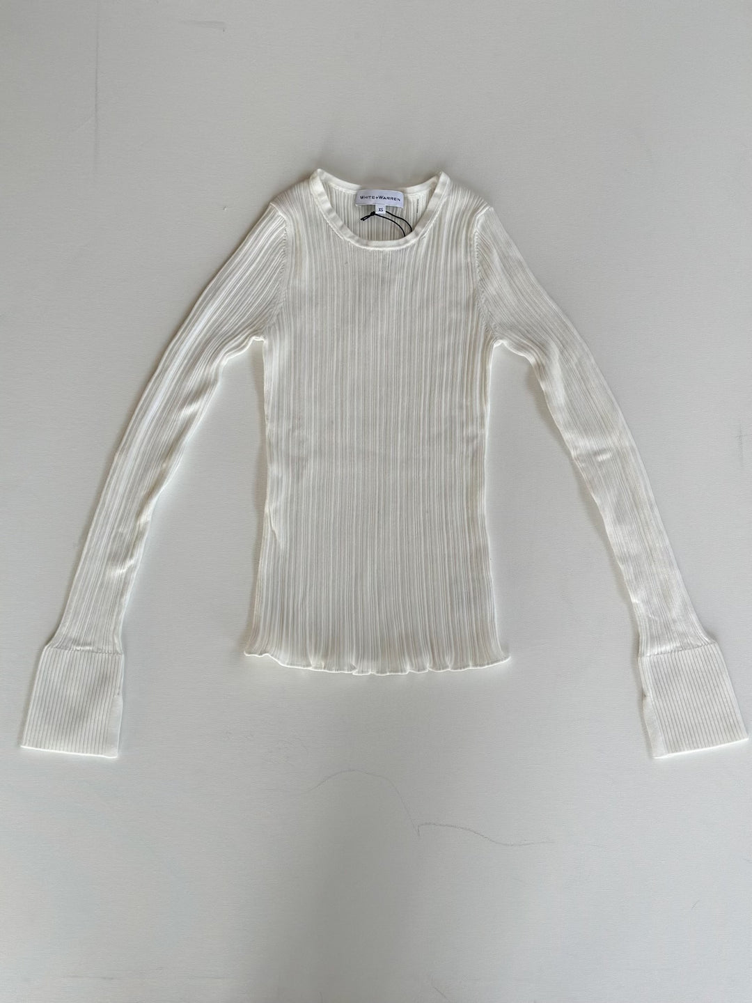 White + Warren - Superfine Organic Cotton Ribbed White Cuff Top in White
