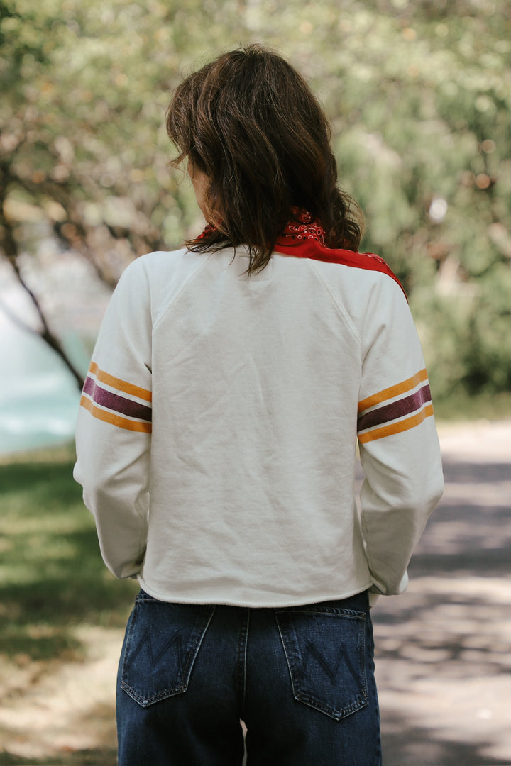 Iowa State Cut-Hem Striped Sleeve Sweatshirt (BL932-BLISU2194-AWH)