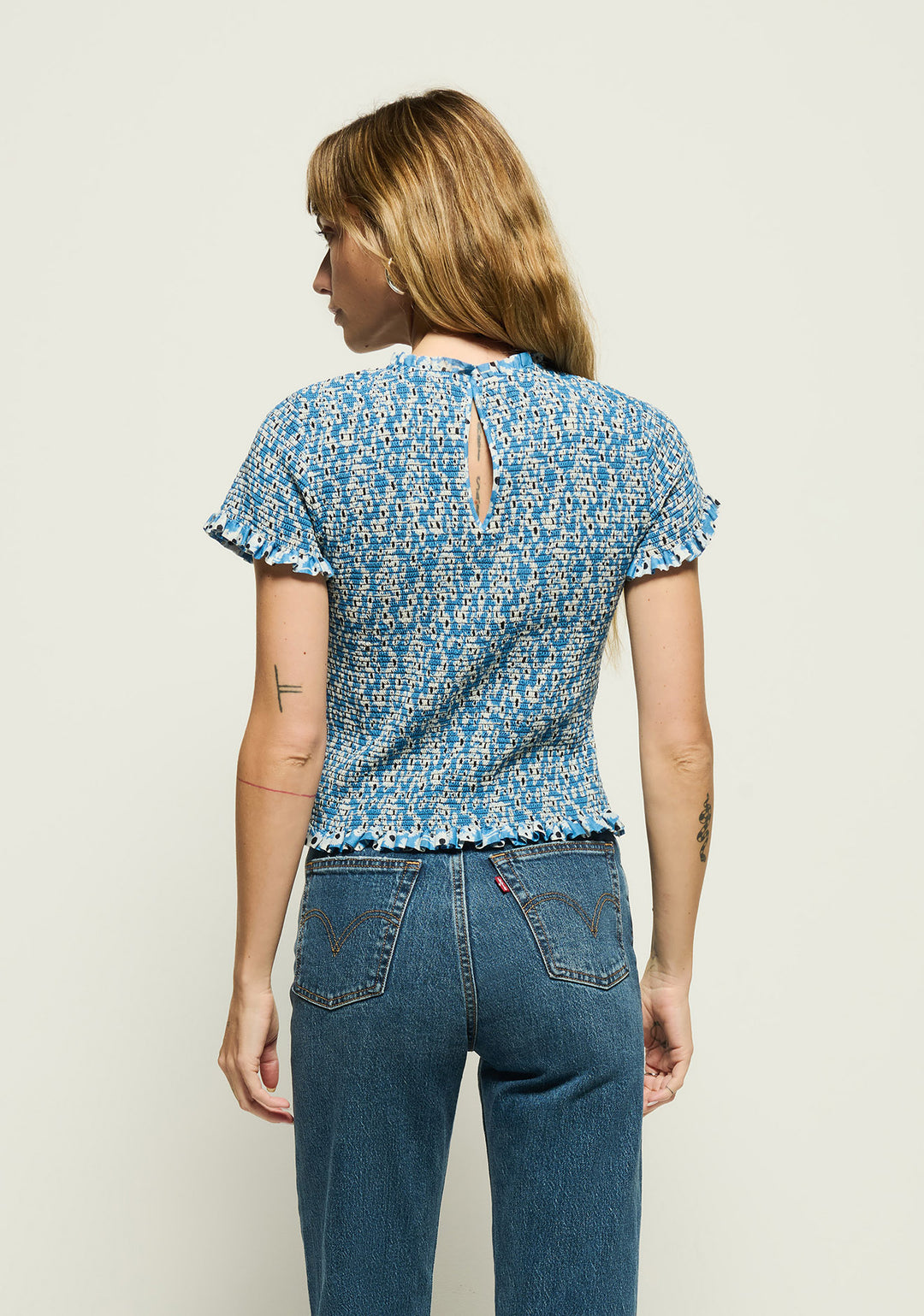 NATION LTD - Evie Smocked Top in Blue Hazy Daisy