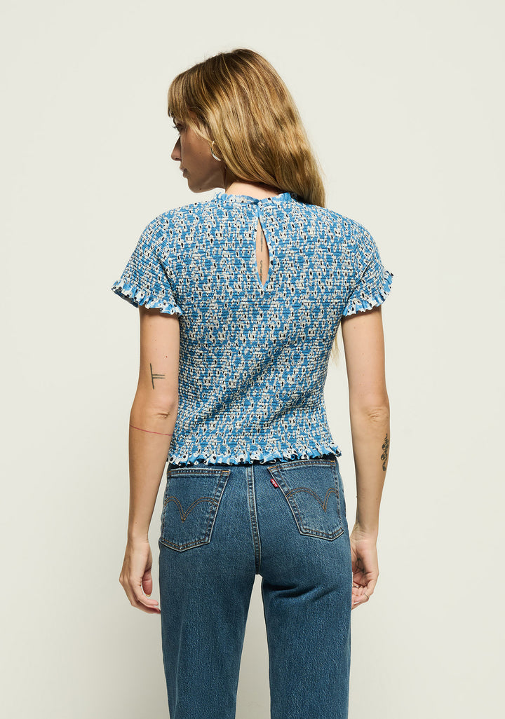 NATION LTD - Evie Smocked Top in Blue Hazy Daisy