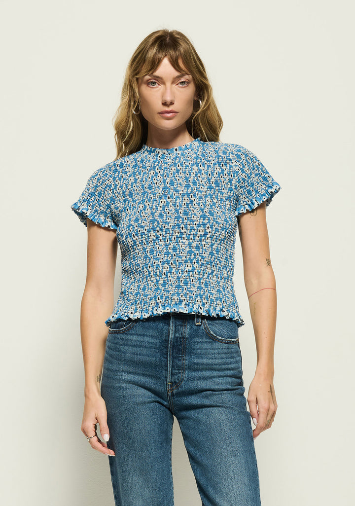 NATION LTD - Evie Smocked Top in Blue Hazy Daisy Tops