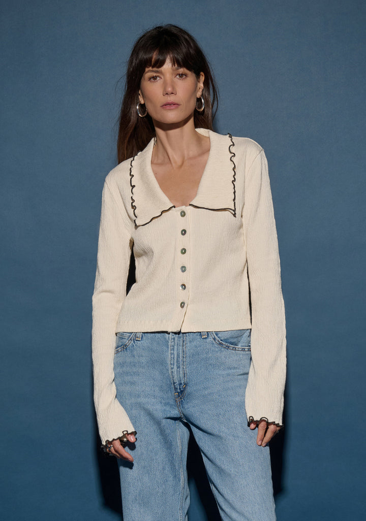 Nation LTD - Daisy Collared Top in Porcelain