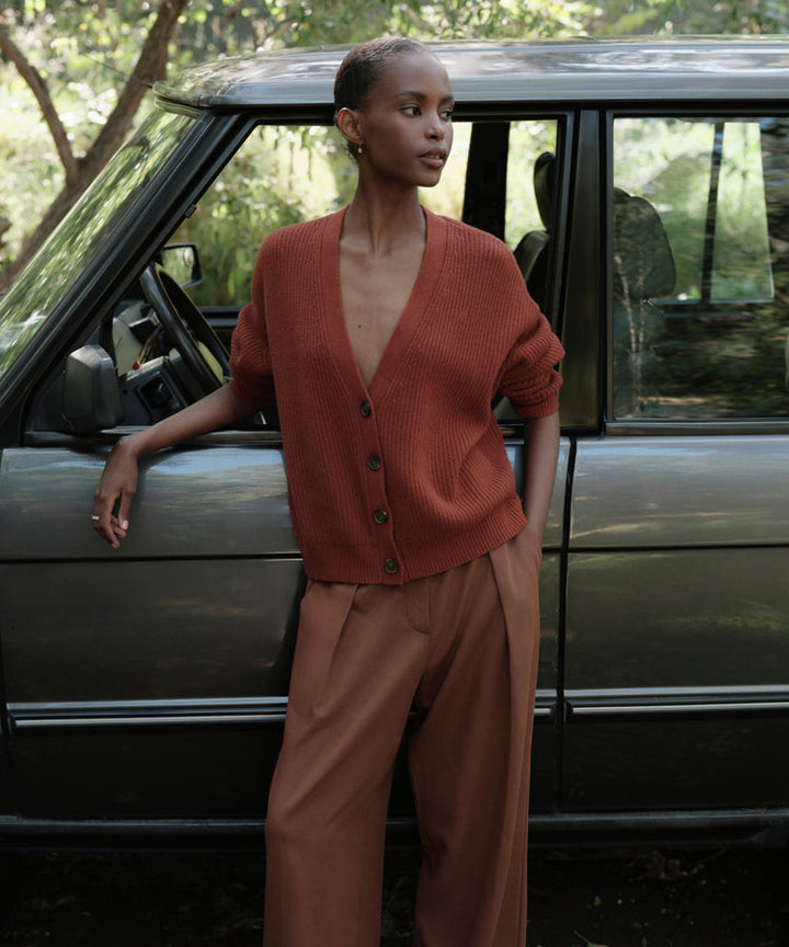Jenni Kayne - Cropped Cashmere Cocoon Cardigan in Rust