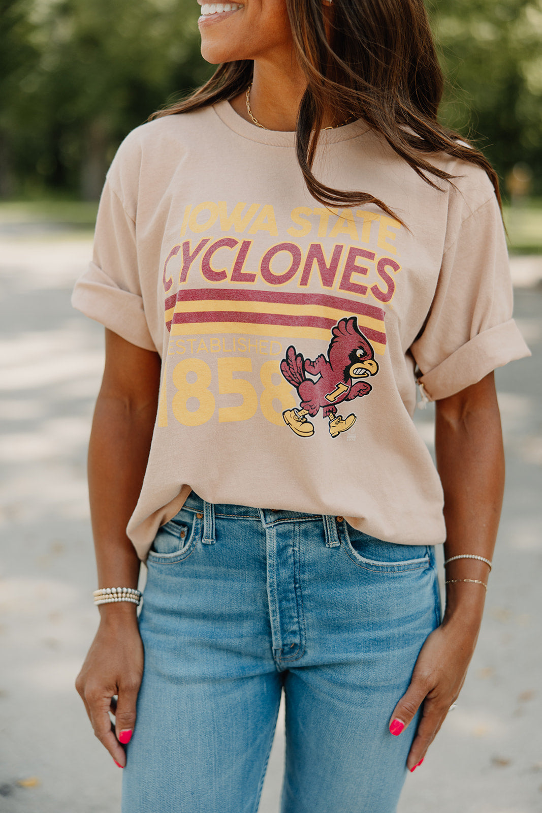 Retro x Blond Genius - ISU Iowa State Cyclones Drop Shoulder Cut Hem Tee in Vintage Camel