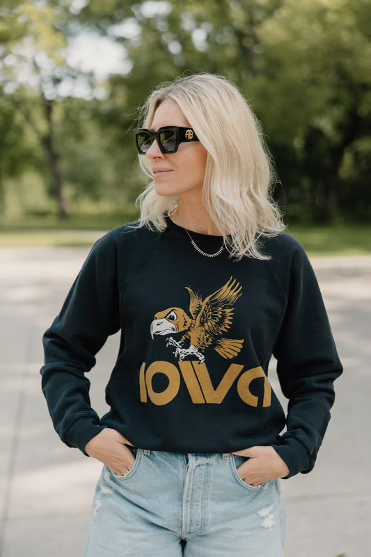 Retro Brand x Blond Genius - Iowa Hawkeyes French Terry Crewneck in Vintage Black