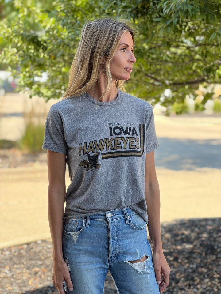 Retro Brand x Blond Genius - Iowa Hawkeyes Retro Tee in Heather Grey