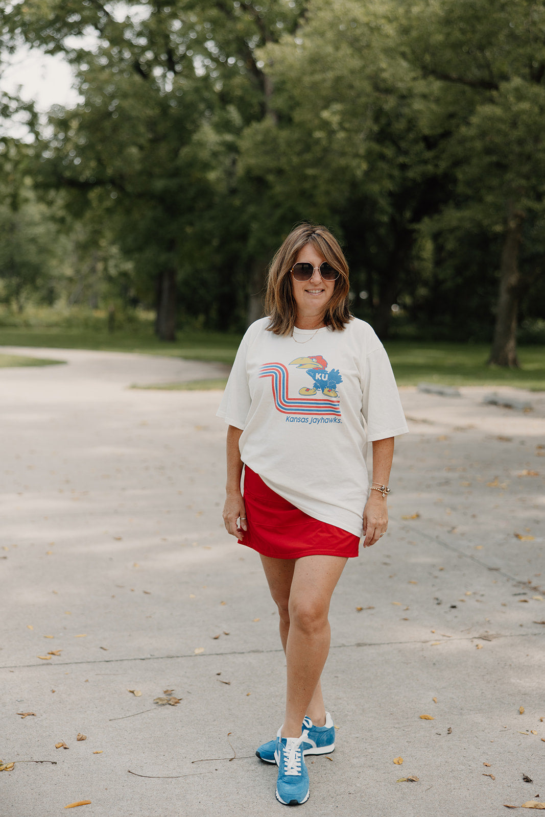 Retro x Blond Genius - KU Kansas Jay Hawks Oversized Boyfriend Dropped Shoulder Tee in Antique White