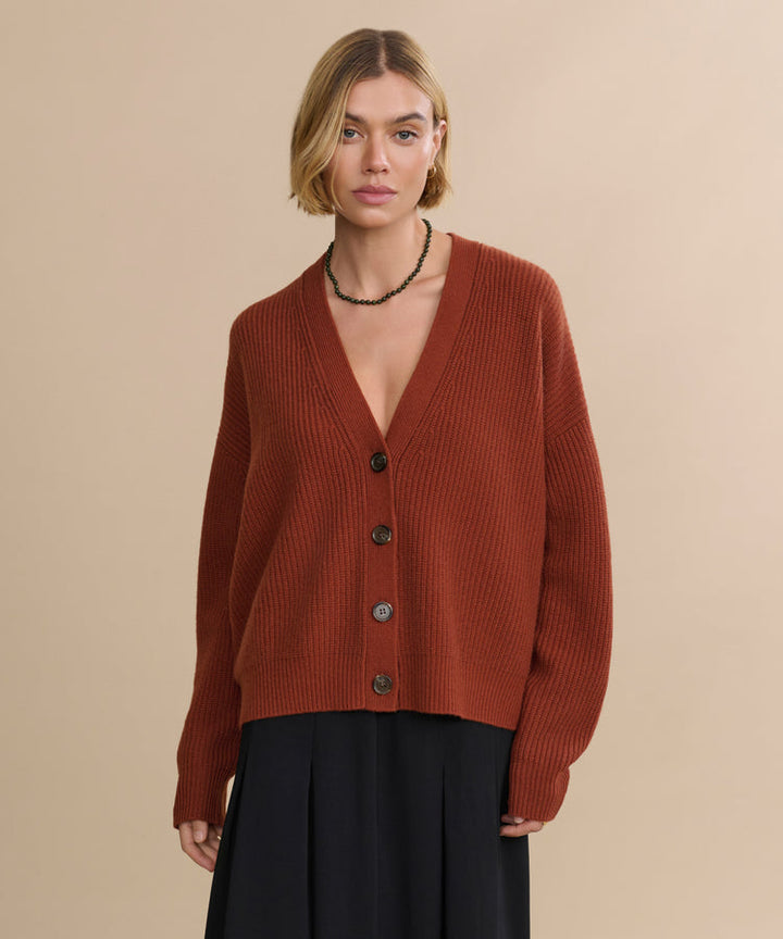 Jenni Kayne - Cropped Cashmere Cocoon Cardigan in Rust