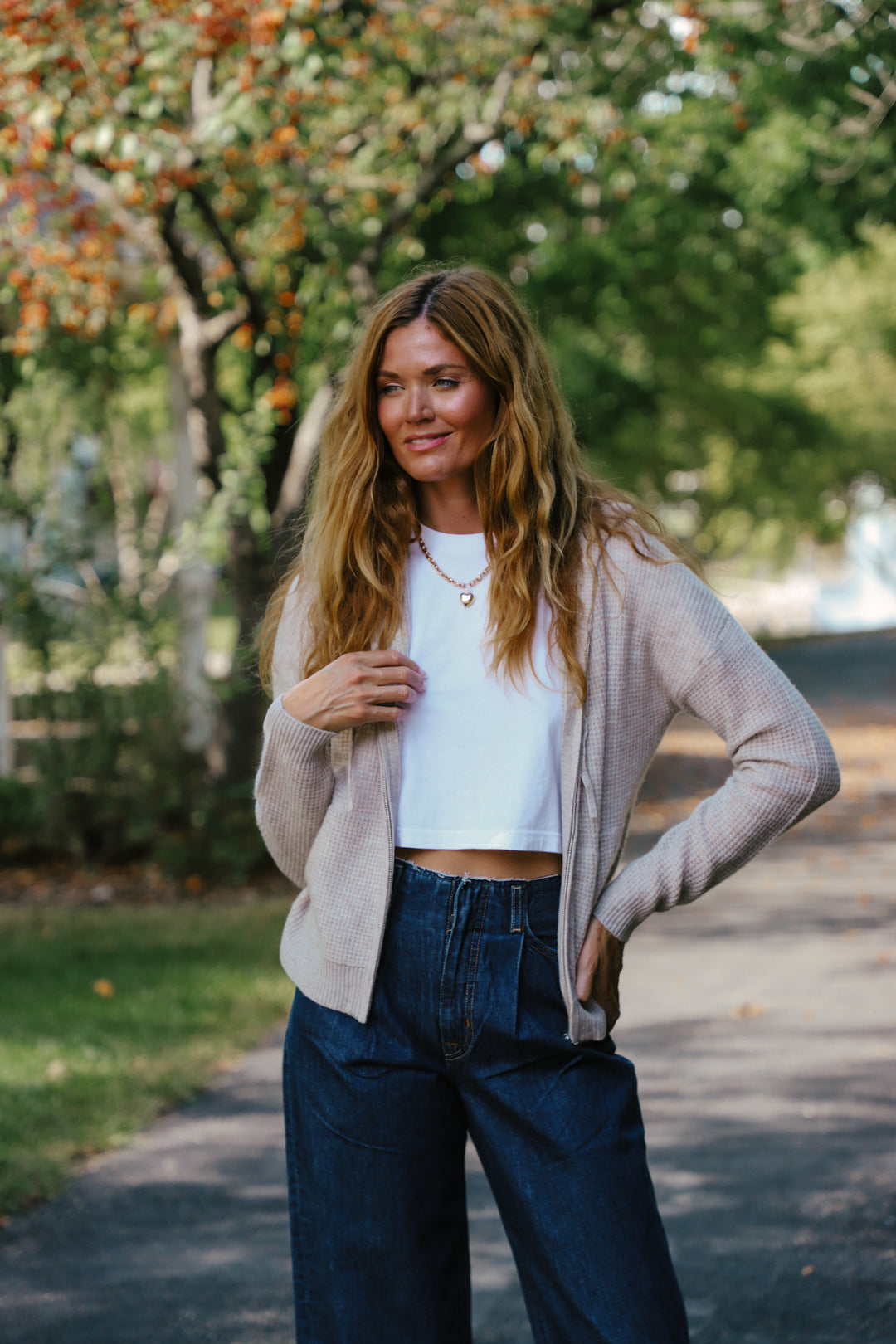 Tenlea Hunter - Cashmere Waffle Zip Hoodie in Sandwisp Heather