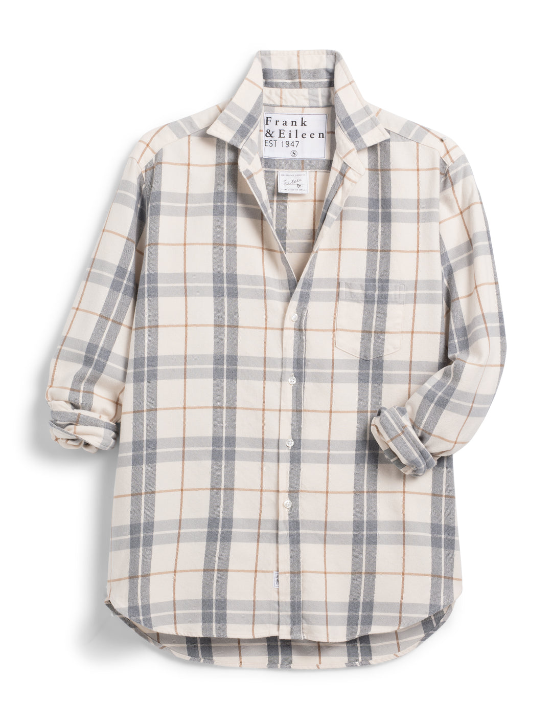 Frank & Eileen - Eileen Relaxed Button-Up Shirt in Cream, Camel, Gray Plaid