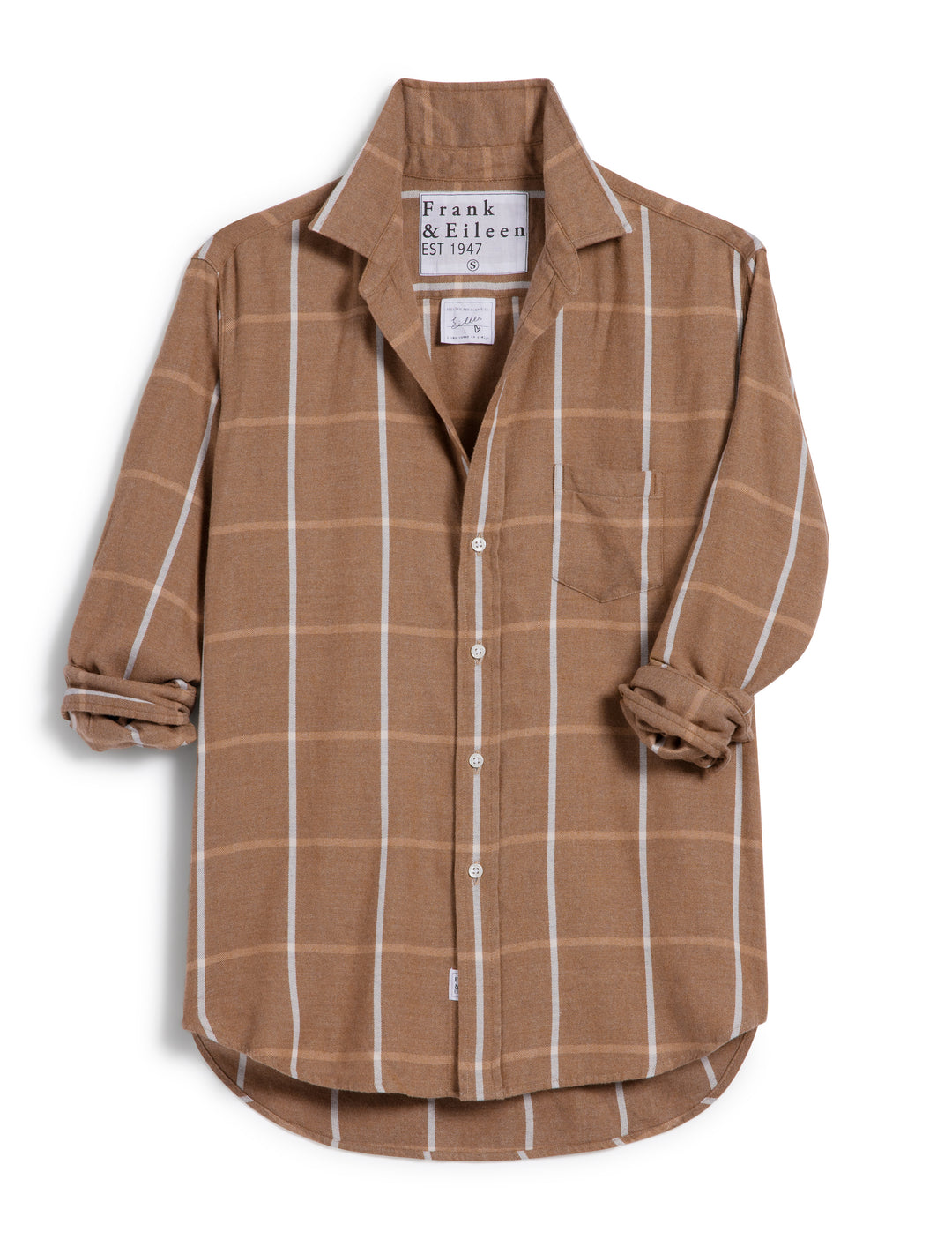 Frank & Eileen - Eileen Relaxed Button-Up Shirt in Camel/Cream Windowpane Tops