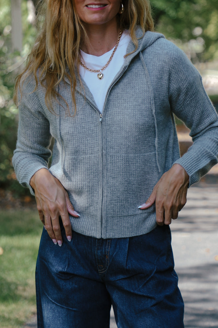 Tenlea Hunter - Cashmere Waffle Zip Hoodie in Grey Heather