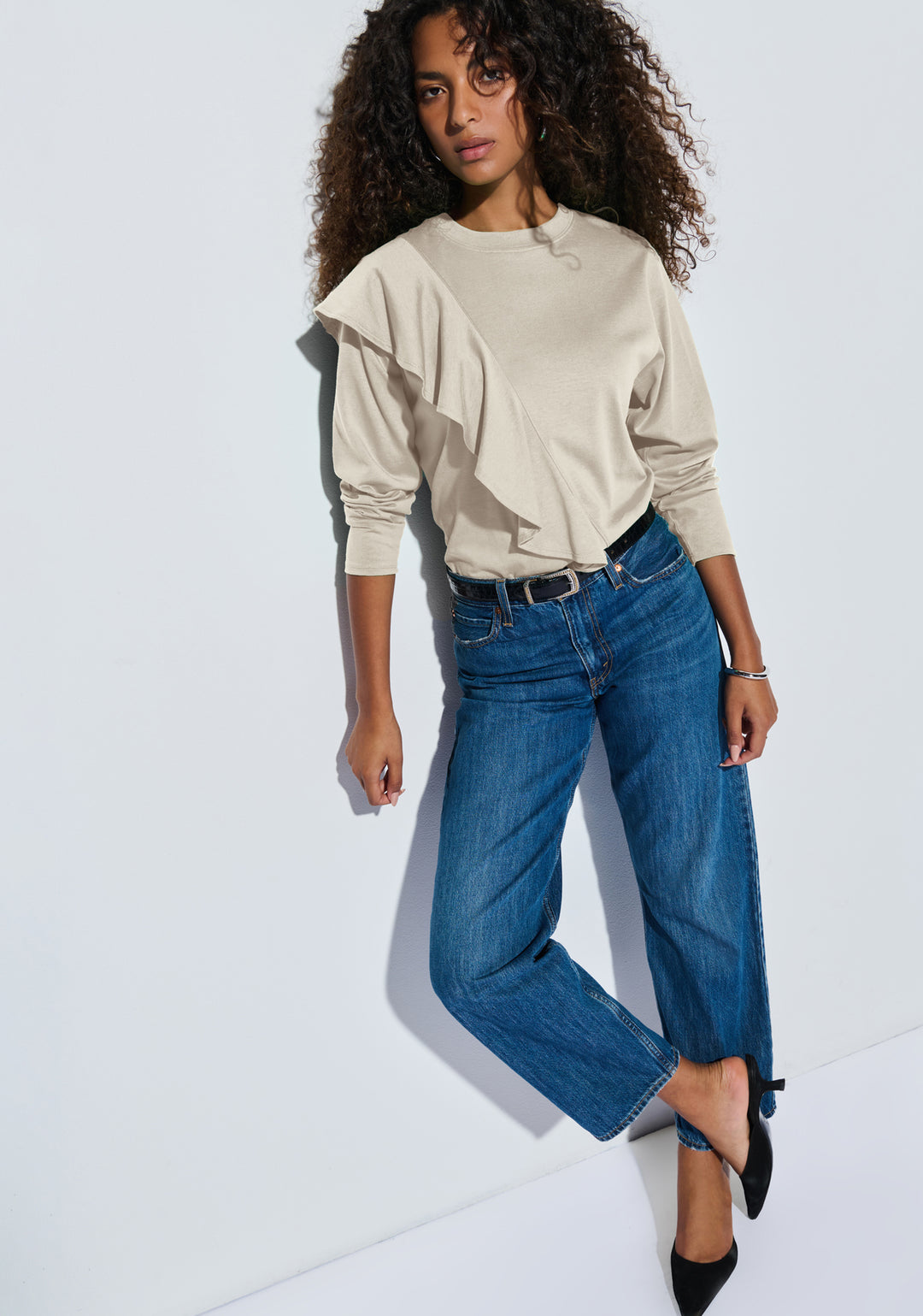 NATION LTD - Farrah Flounce Top in Parchment Tops