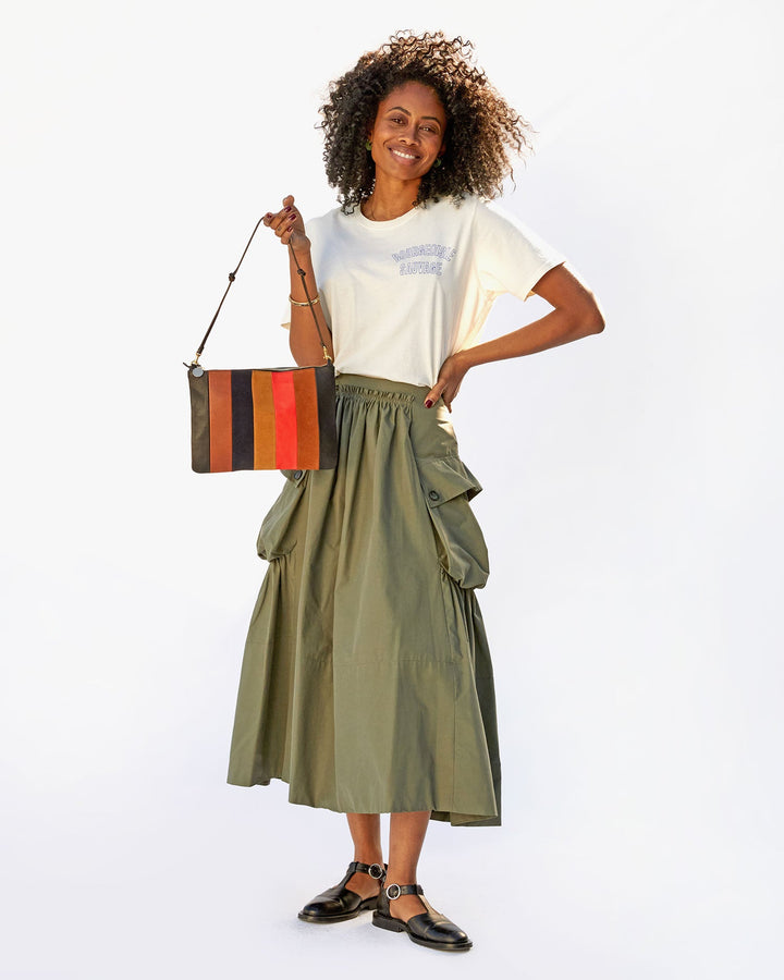 Clare V - Flat Clutch w/ Tabs in Suede & Nappa Multi Patchwork
