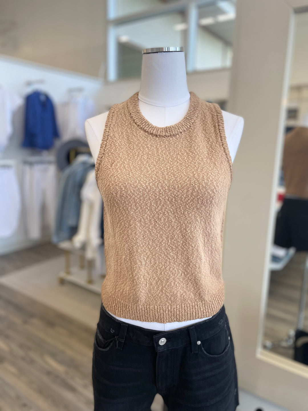 White + Warren - Cotton Slub Rib Trim Tank in Chestnut