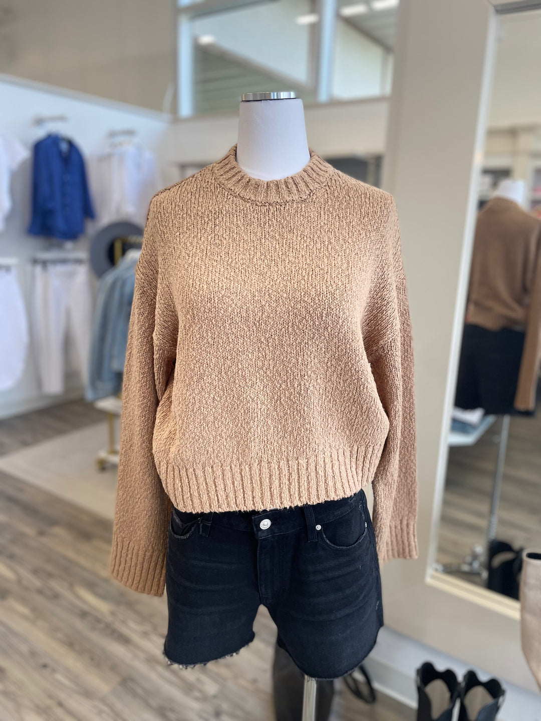 White + Warren - Cotton Slub Easy Crewneck in Chestnut