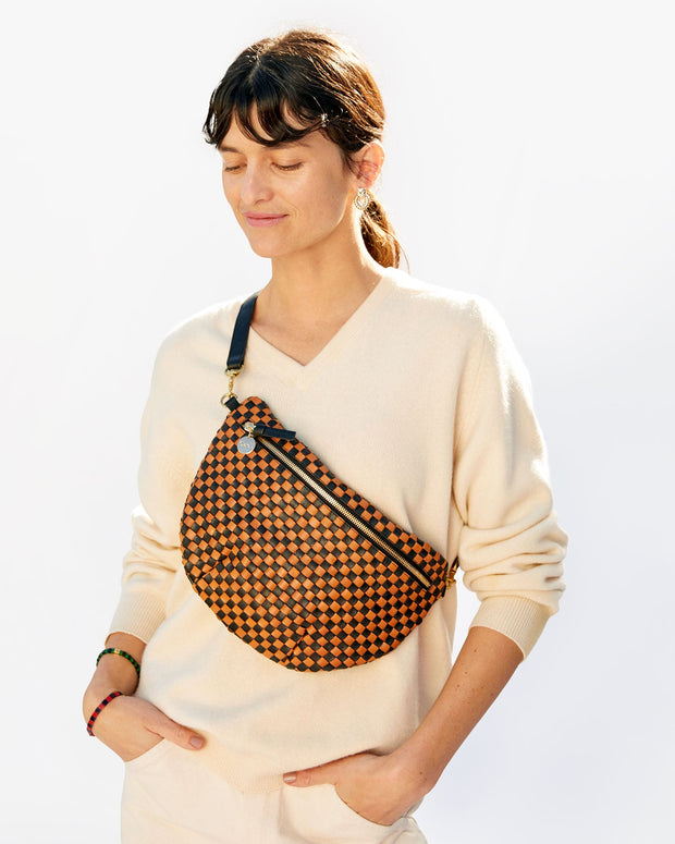 Clare V. Grande Fanny in Natural Woven Checker - Bliss Boutiques