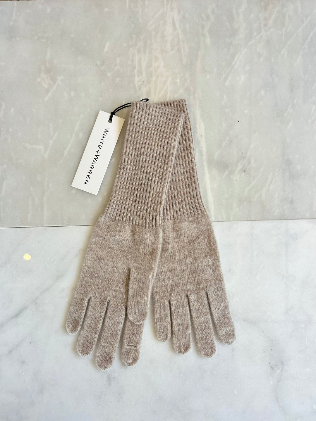 White + Warren - Cashmere Long Texting Glove in Sandwisp Heather
