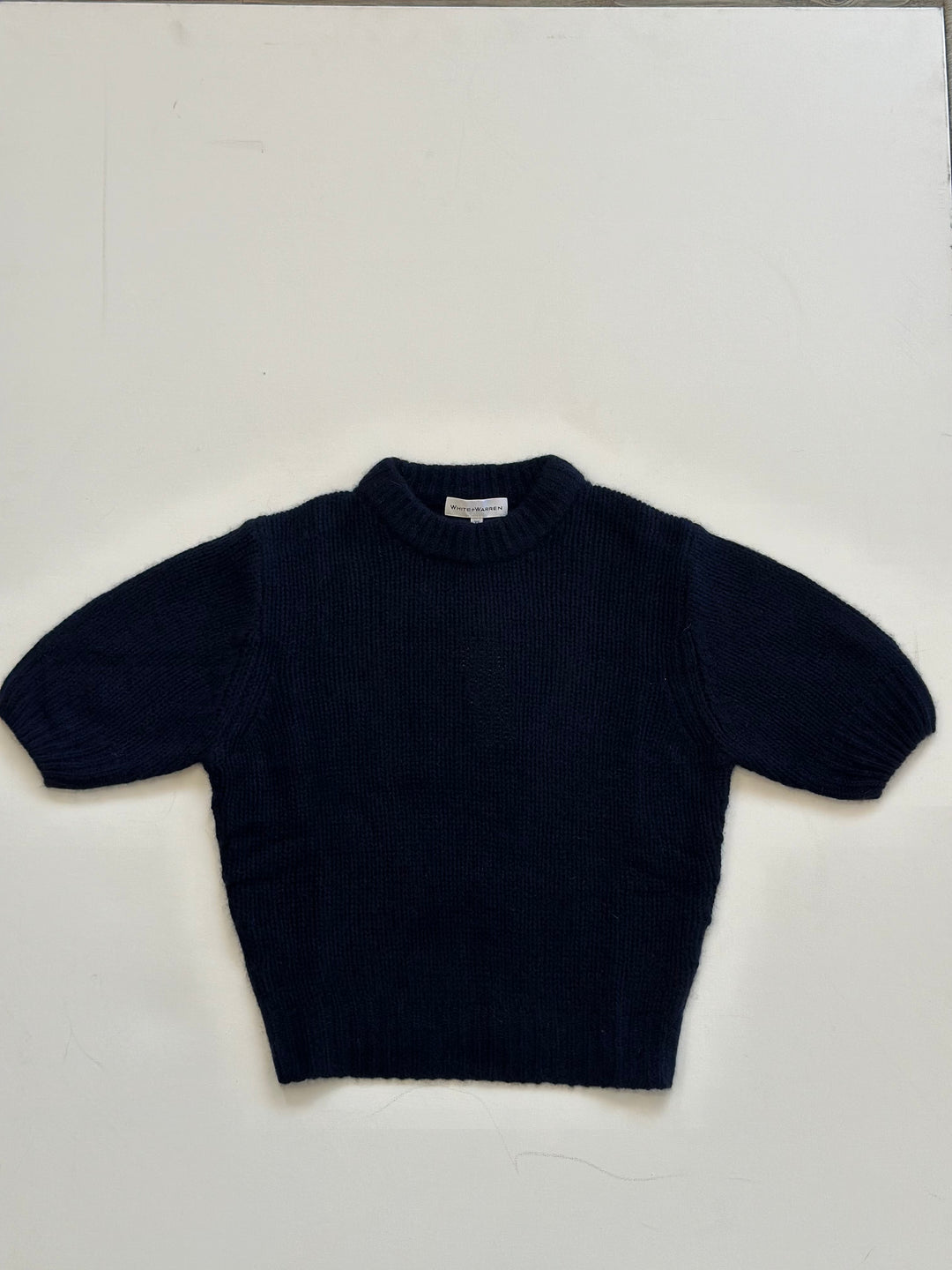 White + Warren - Cashmere Featherweight Puff Sleeve Crew in Deep Navy