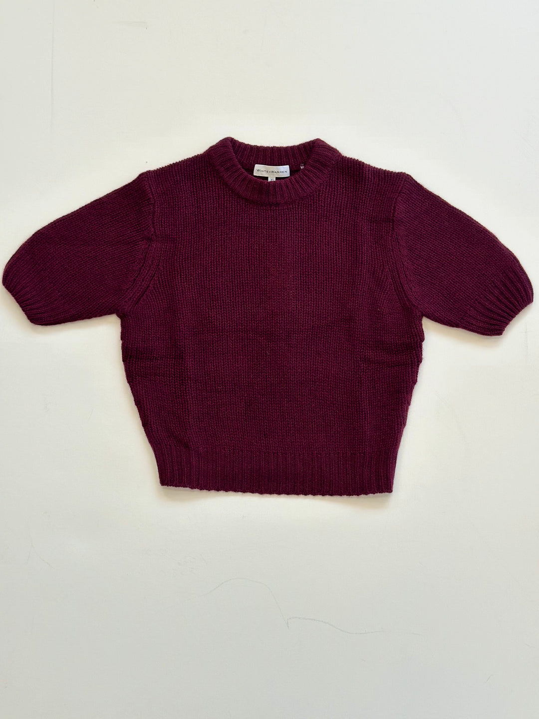 White + Warren - Cashmere Featherweight Puff Sleeve Crew in Sangria