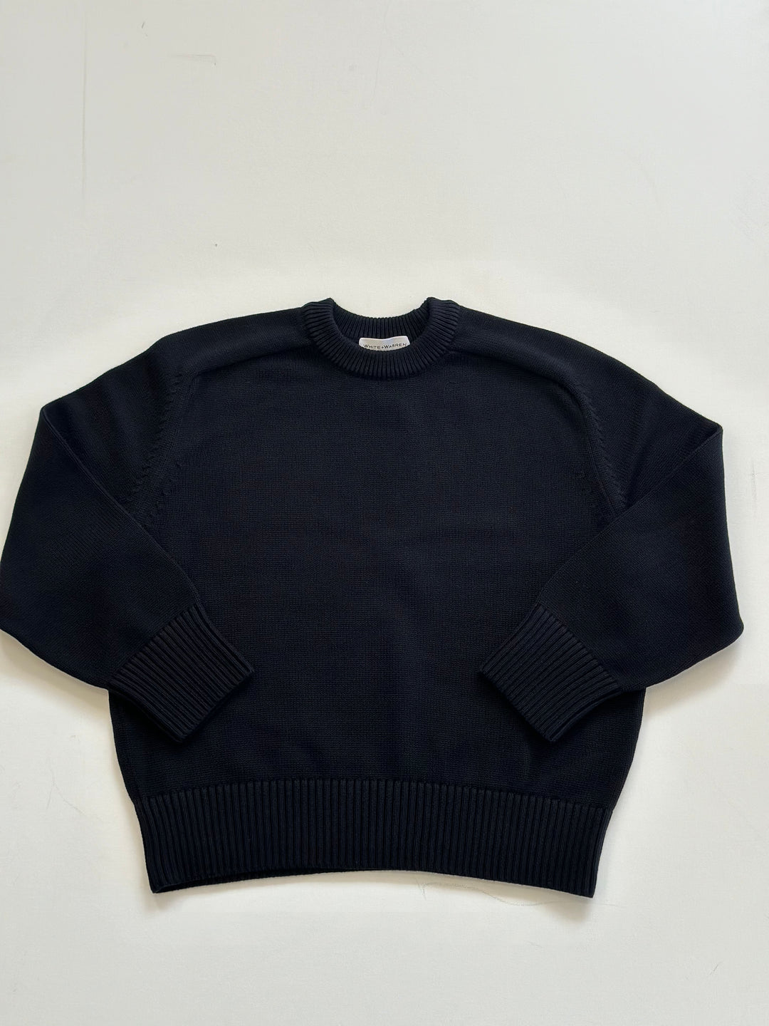White + Warren - Organic Cotton Saddle Sleeve Crewneck in Black