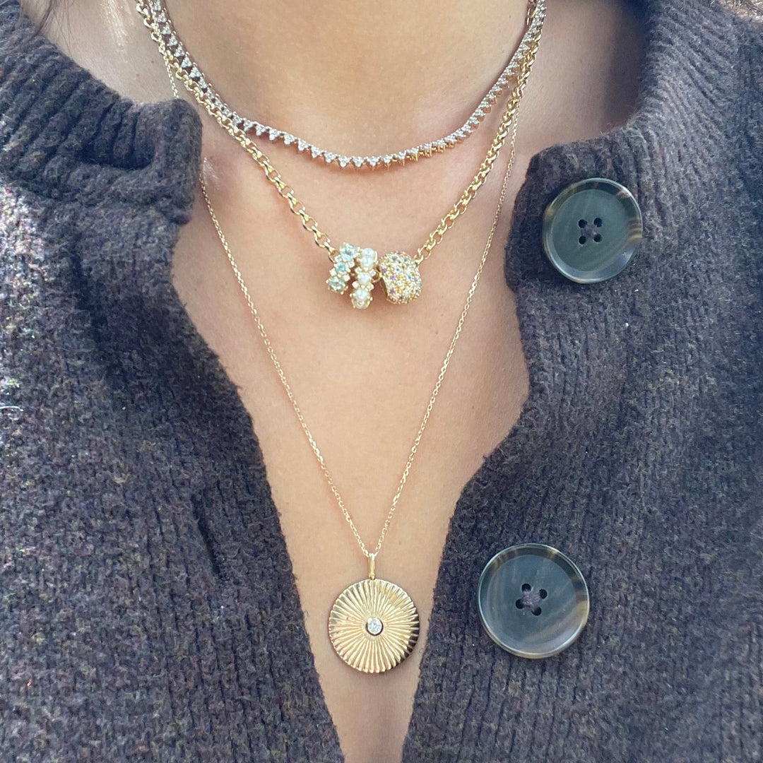 Adina - Large Diamond Rays Pendant in Y14 Gold