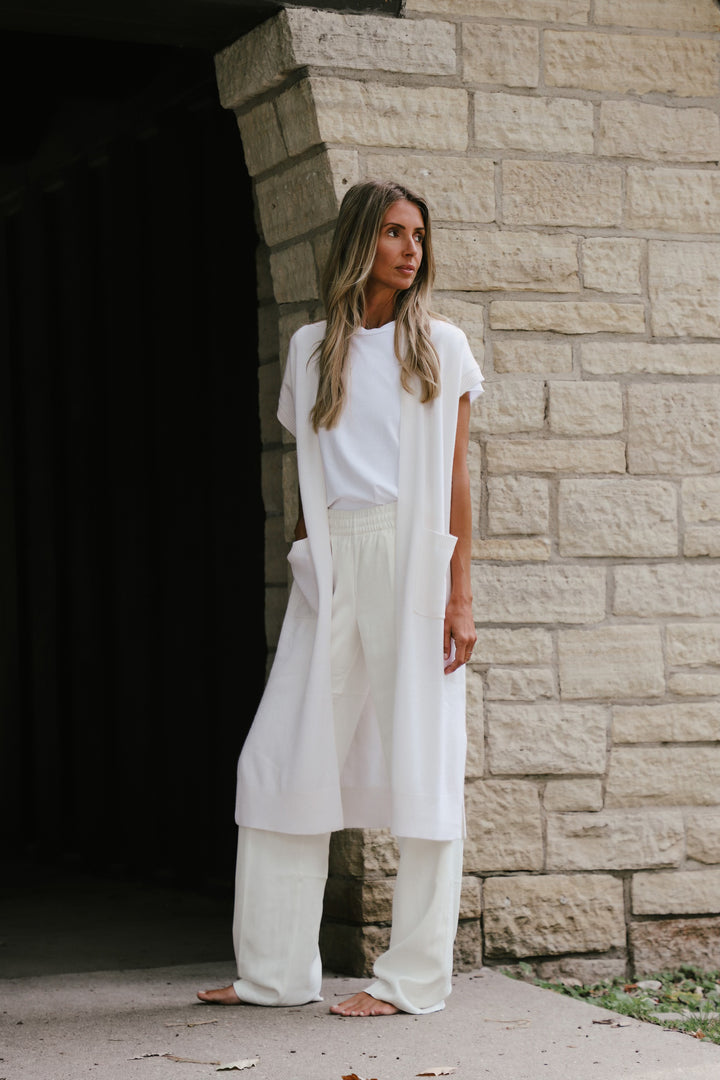 Tenlea Hunter - Long Open Cashmere Duster Cardigan in Soft White