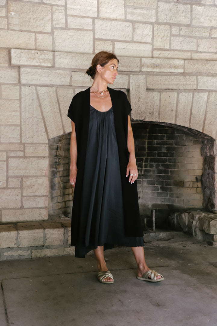 Tenlea Hunter - Long Open Cashmere Duster Cardigan in Black