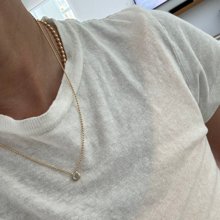 Alexa Leigh - 2mm Crystal Gold Ball Chain Necklace in Gold 15"