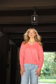 Tenlea Hunter - Cashmere Perfect V-Neck Sweater in Popsicle
