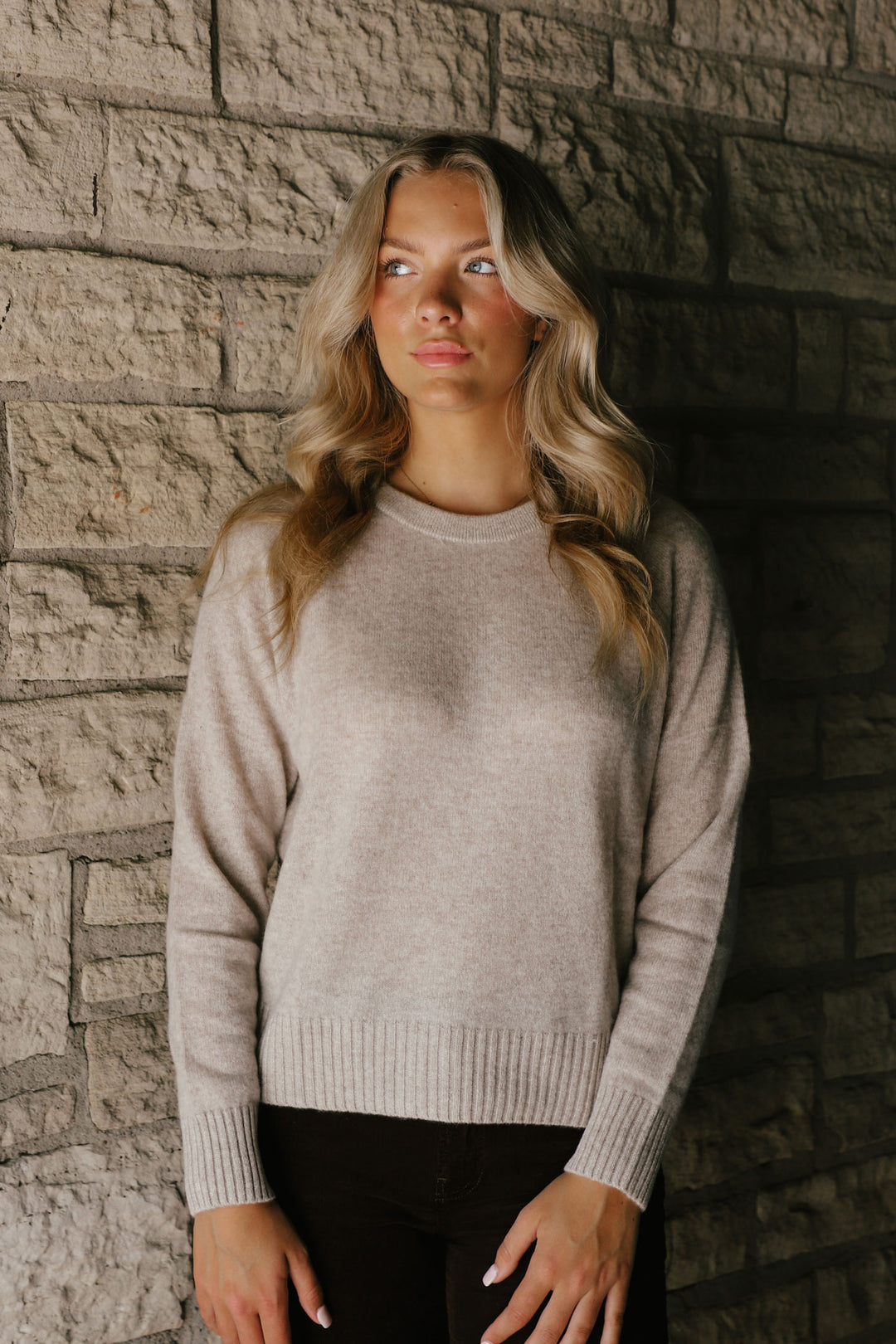 Tenlea Hunter - Cashmere Crewneck Sweatshirt in Sandwisp Heather