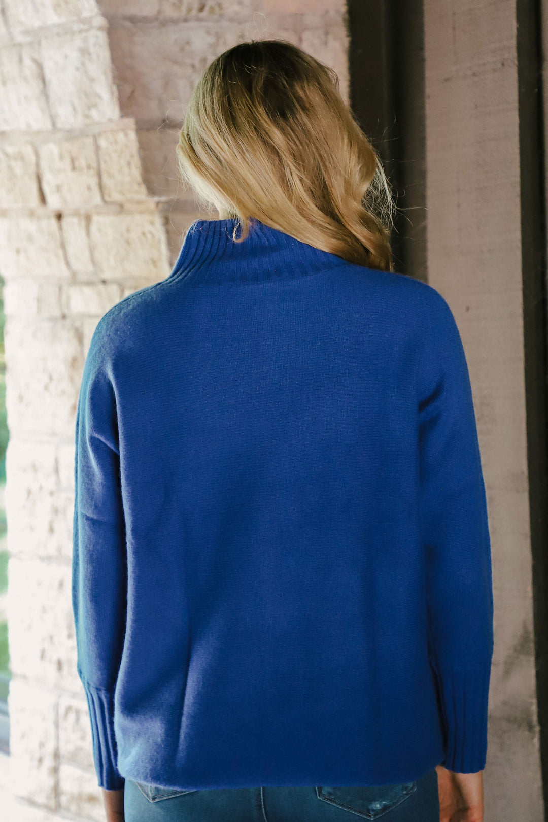 Tenlea Hunter - Cashmere Dolman Stand Neck Sweater in Admiral Blue