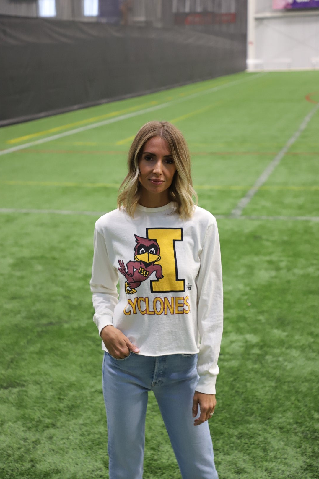 Retro Sport x Blond Genius - Cyclones Cropped Long Sleeve in Antique White
