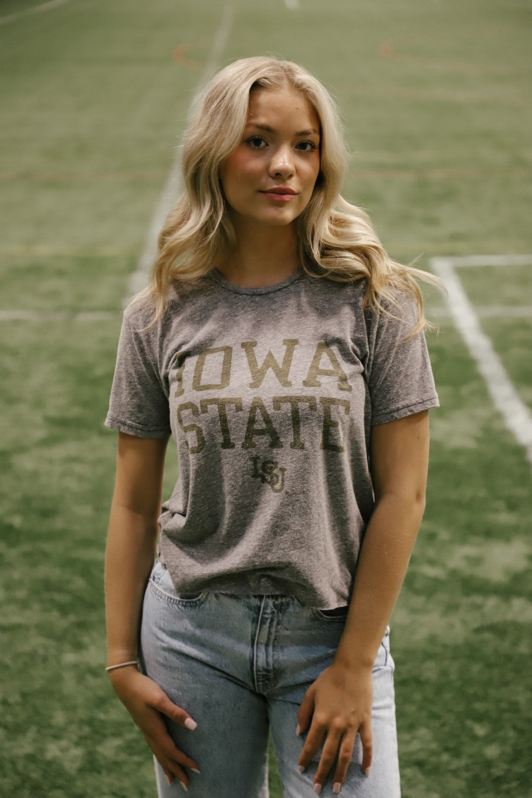 Retro Sport x Blond Genius - ISU Cropped T-Shirt in Vintage Heather Grey