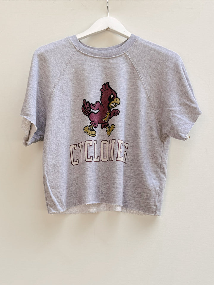 Retro Brand x BG - Iowa State Short Sleeve Sweatshirt in Heather Grey Graphic Sweatshirt