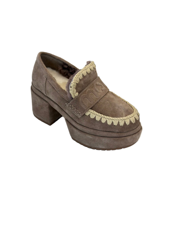 Mou - Platform Loafer Suede in Elephant Grey